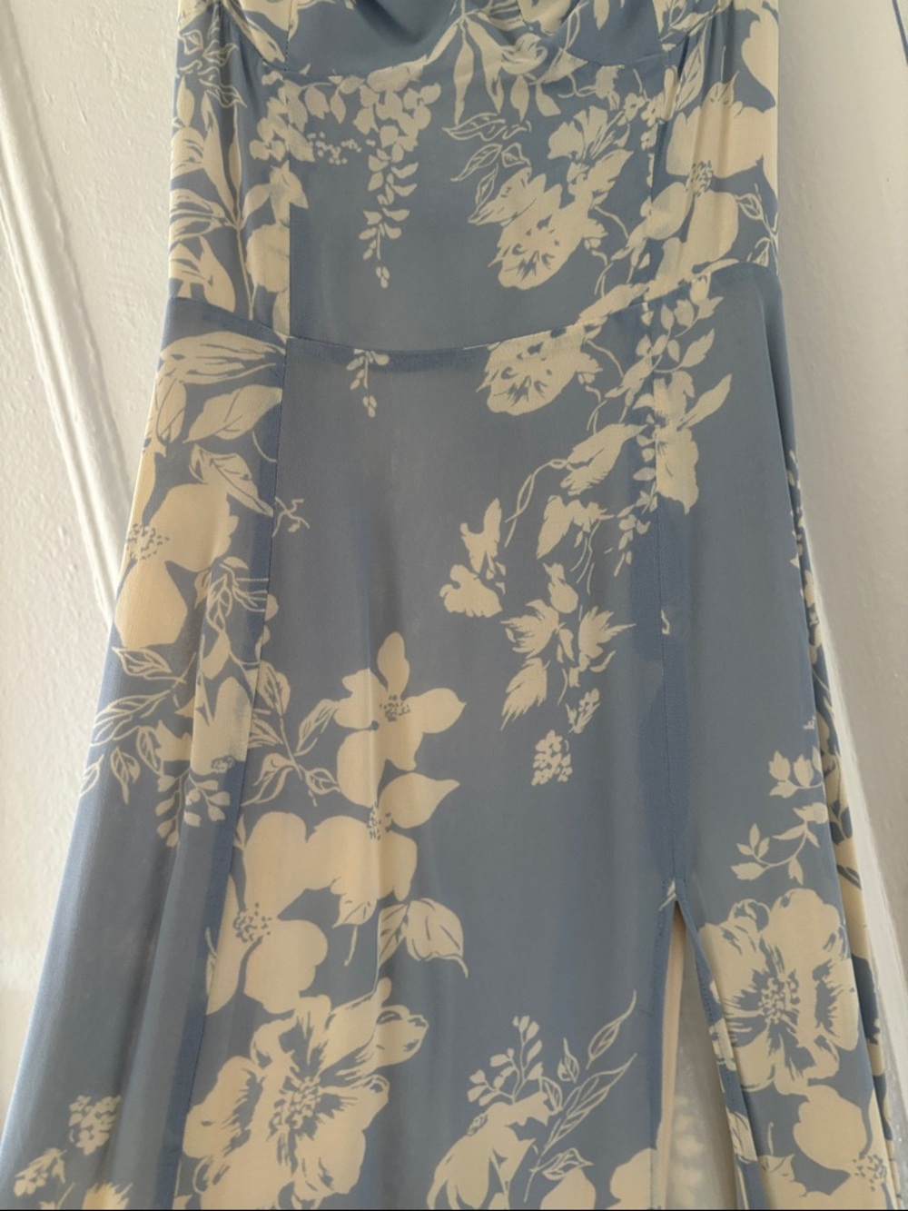 Reformation Blue Floral Cowl Maxi Dress with Ivory Print - Picture 3 of 4